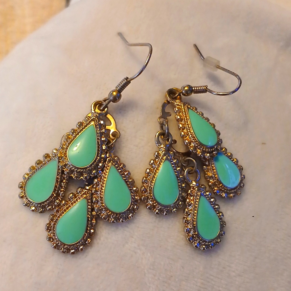 Turquoise look fish hook dangle earrings